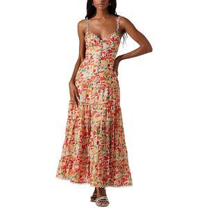 ASTR the Label Womens Tazia Orange Full Length Boning Fit & Flare Dress NWOT